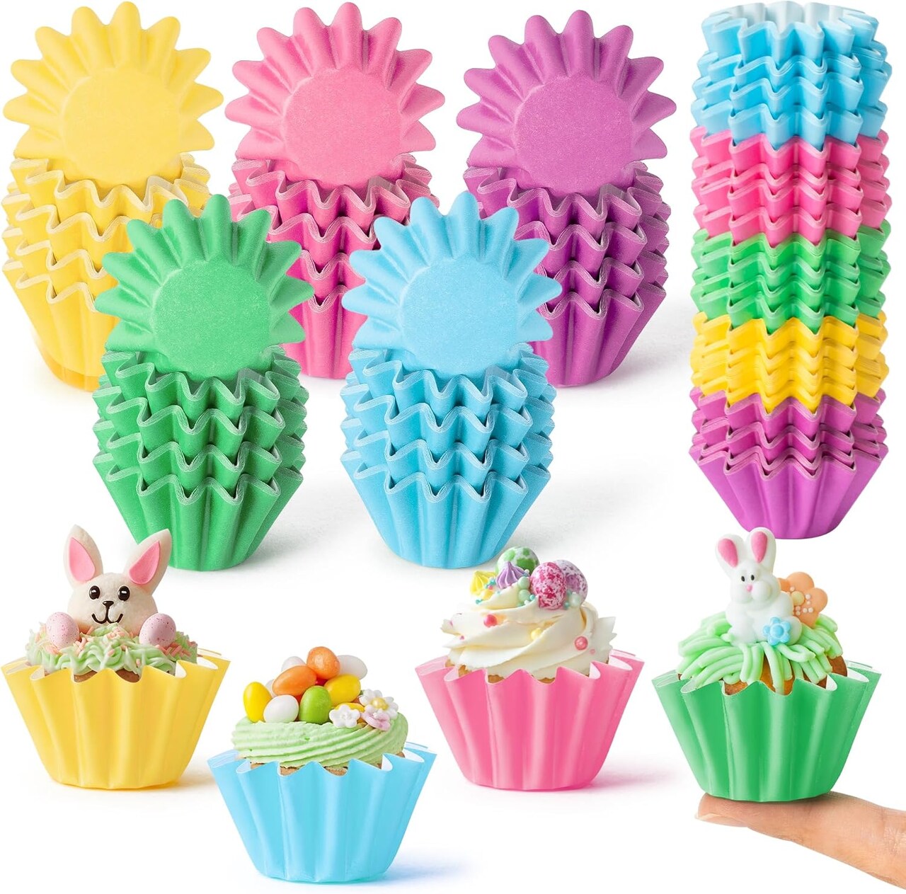 200Pcs Easter Mini Cupcake Liners Baking Cups, Colorful Grease-resistant Mini Size Cupcake Cups for Baking, Heavy Duty Paper Cupcake Wrappers Muffin Baking Cup for Spring Easter Birthday Party